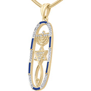 Messianic Necklace - Grafted In: 14k Gold with Diamonds and Blue Enamel - Made in Israel