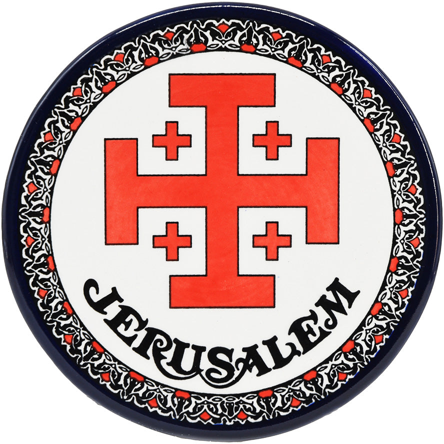 Armenian Ceramic Plate 'Jerusalem Cross' Hand Painted Wall Hanging - Made in Israel - Size: 6.5