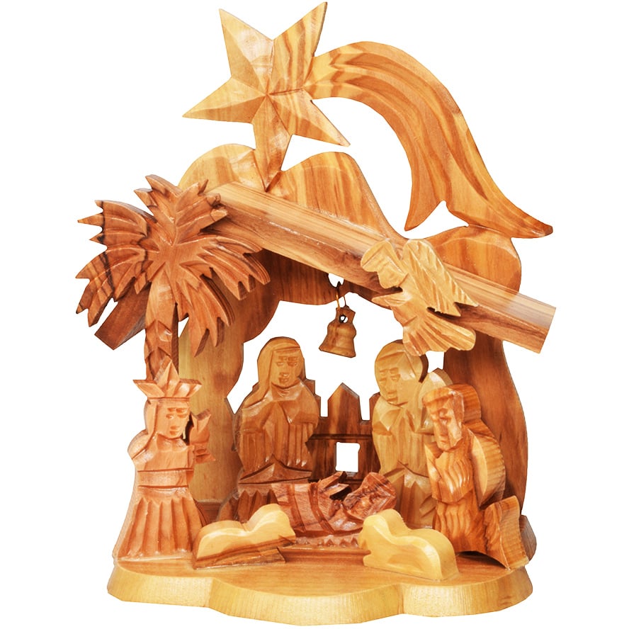 Bestselling Wooden Manger Scene: Nativity Carving formed from Olive Wood - Made in the Holy Land - 6"