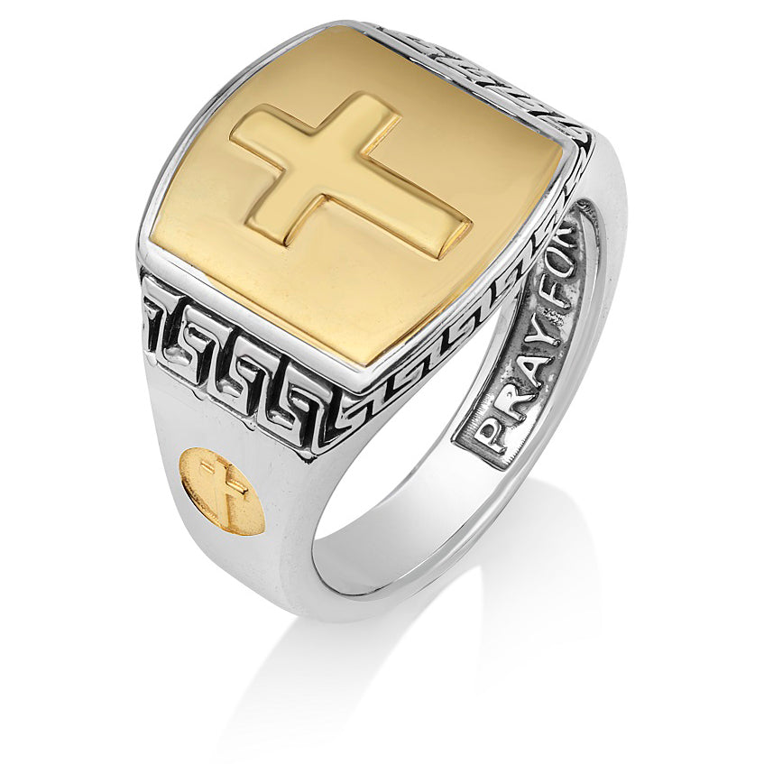 Sterling Silver and Gold Plated Cross Ring - Engraved inside the words 'Pray for Jerusalem' - Made in Israel
